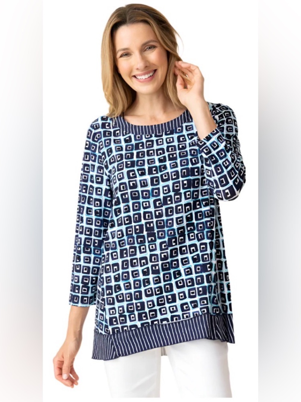 Habitat CORE TRAVEL CUBISM TUNIC XL Navy Geometric Square Career Relaxed
